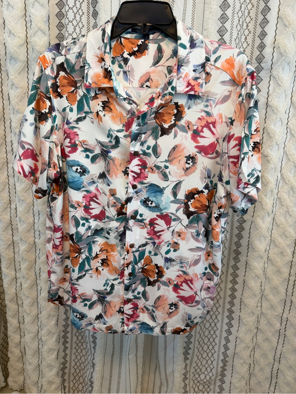 Floral Button-Up Shirt in White with Multicolor Blooms